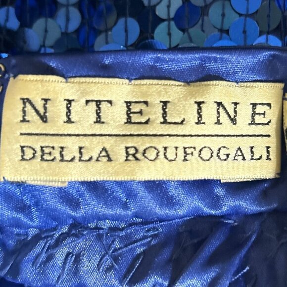 Niteline SZ4 Vintage Blue Halter Cut Sequin Maxi old glamour party timeless prom - Picture 6 of 9